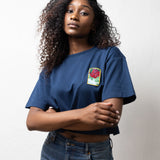 TSHEPO, BLOOM LADIES CROPPED T-SHIRT, NAVY